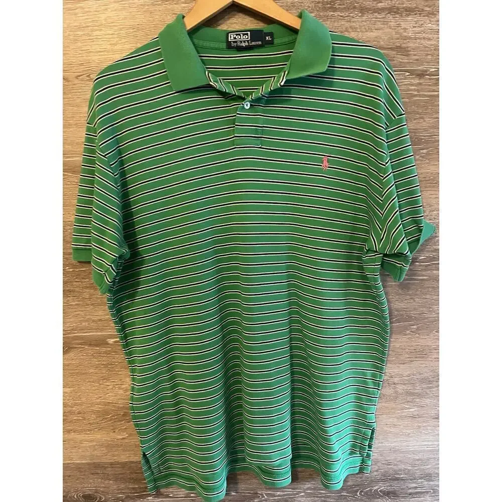 Ralph Lauren Polo Men XL Green White Stripped LOGO